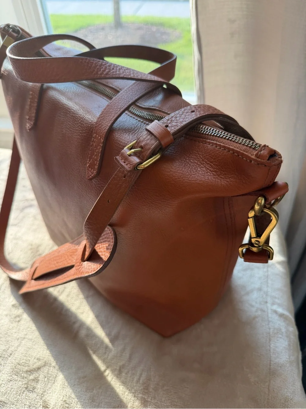 Madewell The Transport Satchel English Saddle Pebbled Leather Crossbody Bag